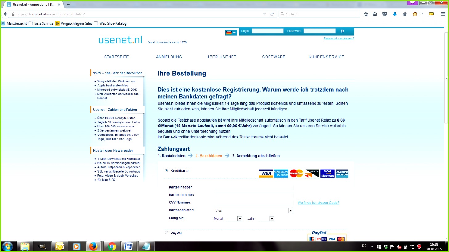 Usenet Bezahldaten Screenshot