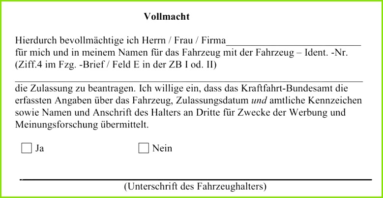 Vollmacht Zur Vorlage Bei Der Zulassungsbehörde Luxus Auto Ummelden Vollmacht – Automobil Bau Auto Systeme