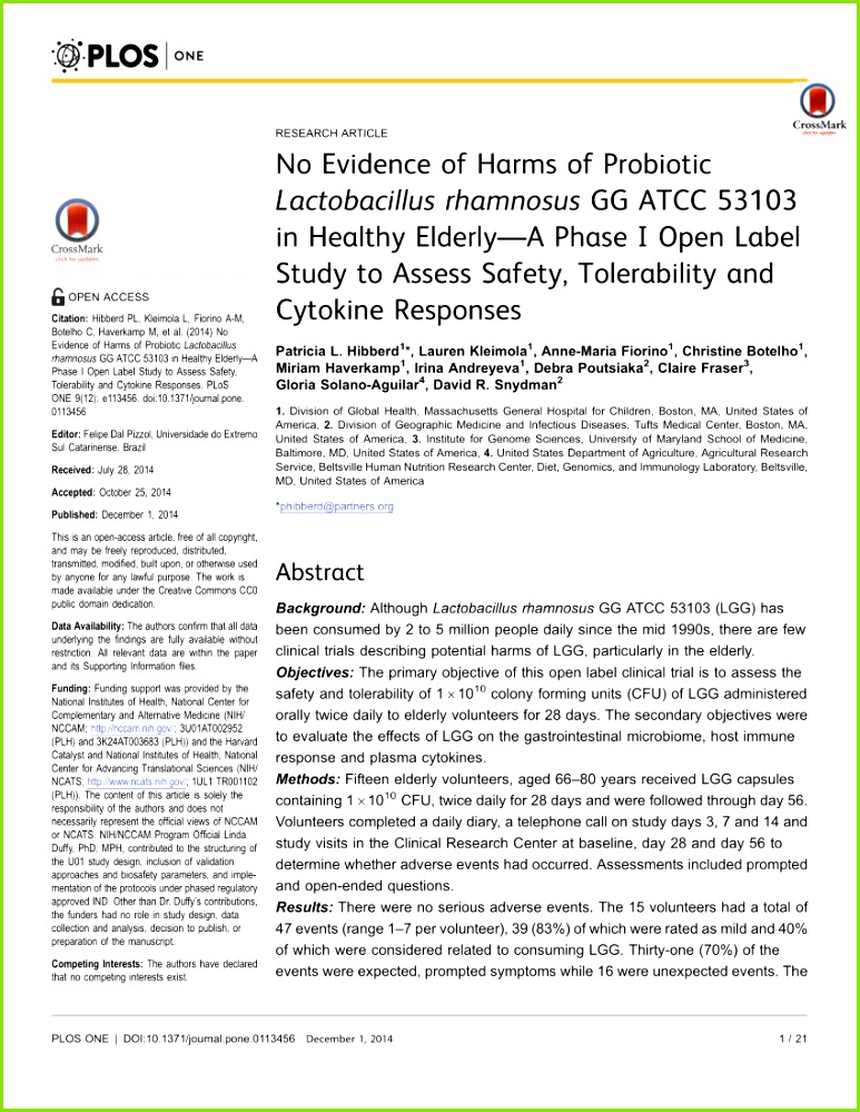 PDF Transcriptomic Profile of Whole Blood Cells from Elderly Subjects Fed Probiotic Bacteria Lactobacillus rhamnosus GG ATCC LGG in a Phase I Open