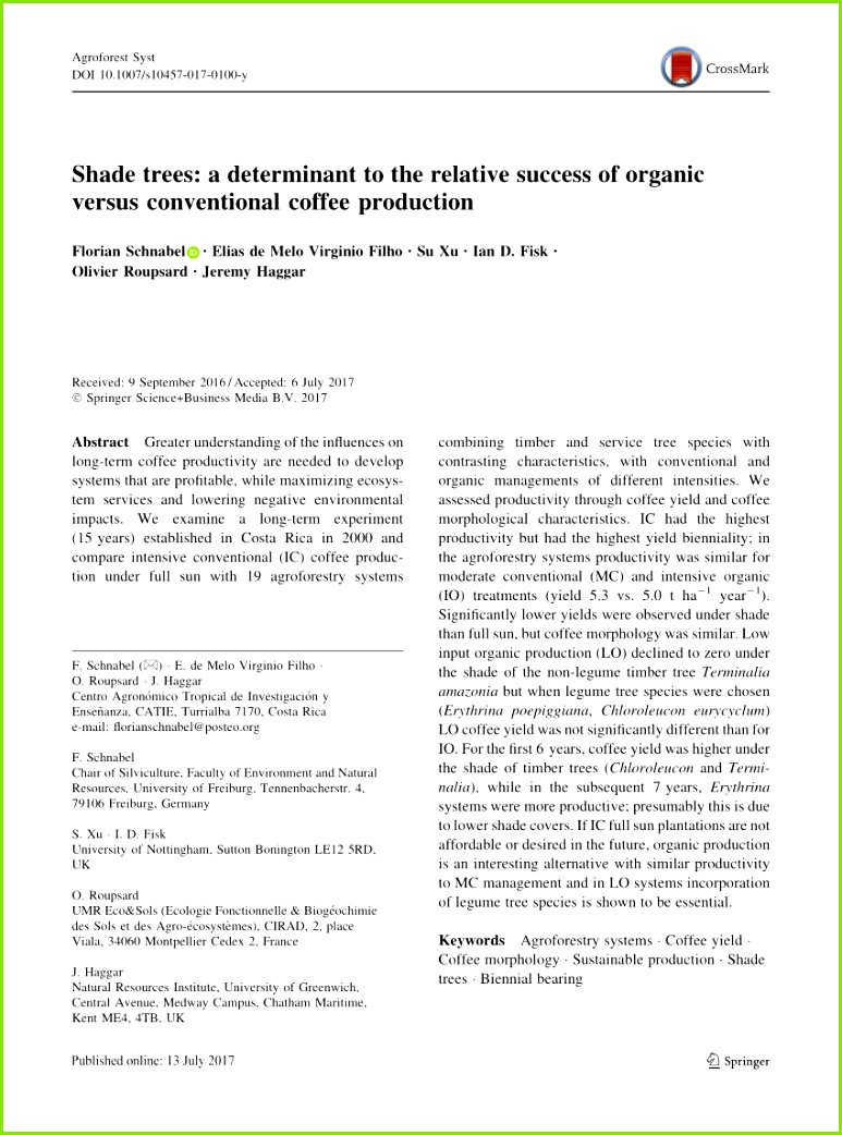 PDF Carbon stock in agroforestry coffee plantations with different shade trees in Villa Rica Peru