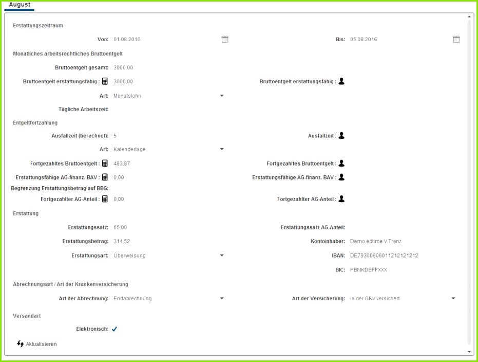 Beispiel 2 Gehaltsempfänger Gehalt 3000 5 Kalendertrage krank Kürzungsmethode kalendertäglich