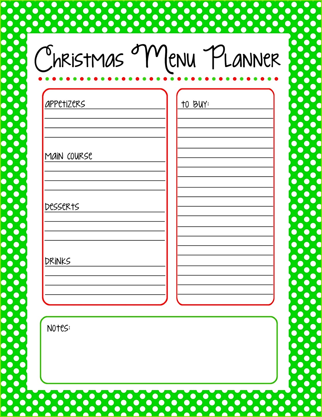 Christmas Menu Planner Free Printable