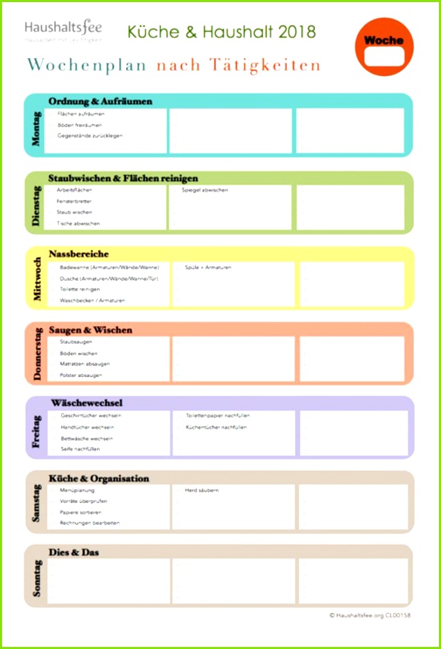 Wochenplan zum Putzen nach Tätigkeiten