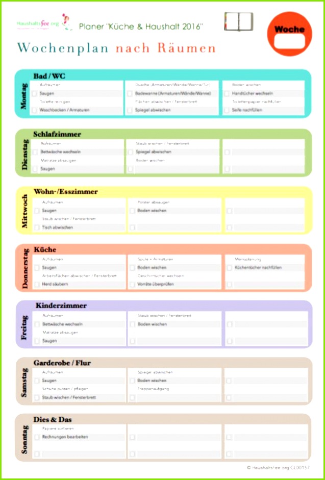 Putzplan Vorlage als Wochenplan kostenlos zum Download