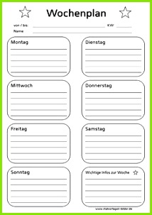 Wochenplan zum Ausdrucken und Ausfüllen