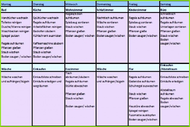 Vorlage wöchentlicher Putzplan Haushalt