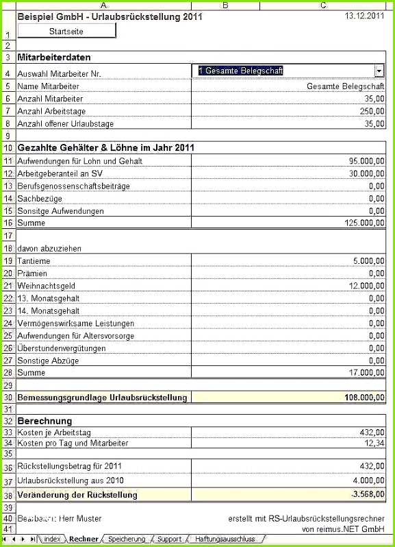 Beffe Berechnung Vorlage Inspirierende Excel Vorlage Zur Berechnung Von Urlaubsrückstellungen
