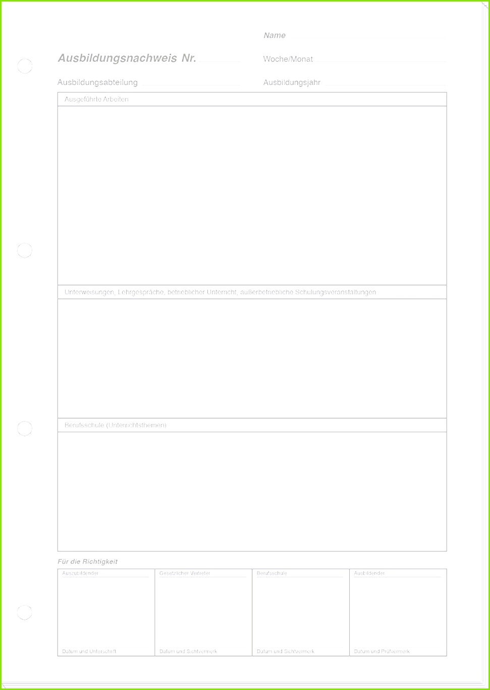 RNK Ausbildungsnachweis wöchentliche monatliche Eintragung 5084 grün Fein Ausbildungsnachweis Fotos Bilder für das Lebenslauf – Berichtsheft Vorlage Ihk