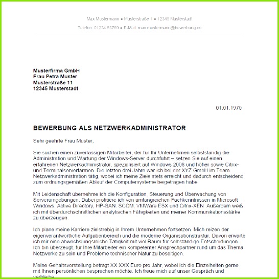 Muster Vorlage Bewerbung als Netzwerkadministrator Netzwerkadministratorin