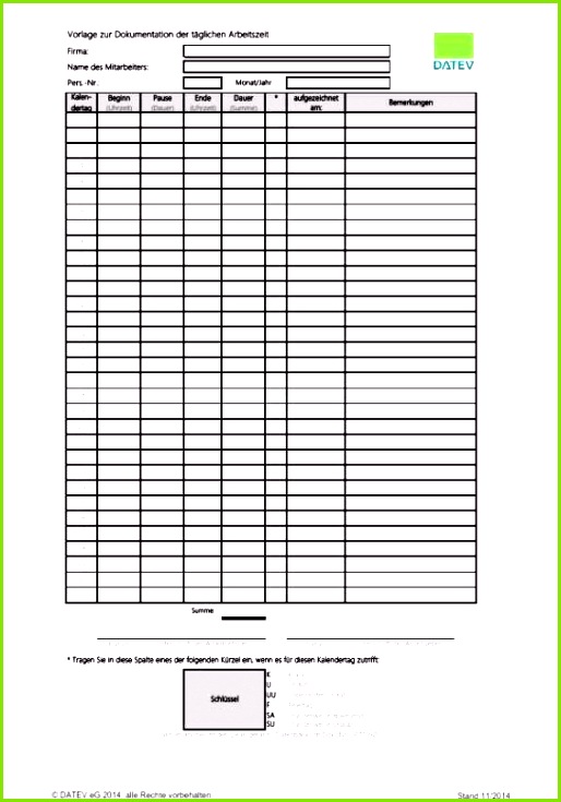 Datev Vorlage Zur Dokumentation Der Täglichen Arbeitszeit Pdf Süß Großzügig Anwalt Stundenzettel Vorlage Fotos