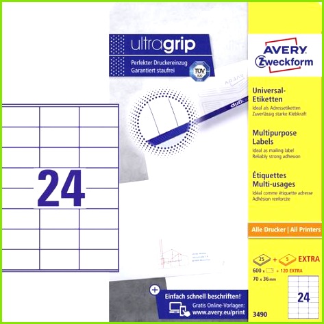 Avery Zweckform 3490 Etiketten 70 x 36 mm Papier Weiß 720 St Permanent Universal Etiketten Tinte