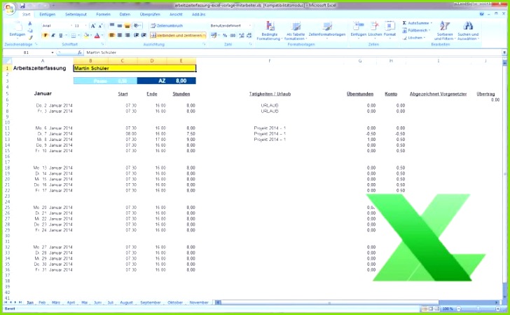 Download Arbeitszeiterfassung Excel Vorlage Kostenlos
