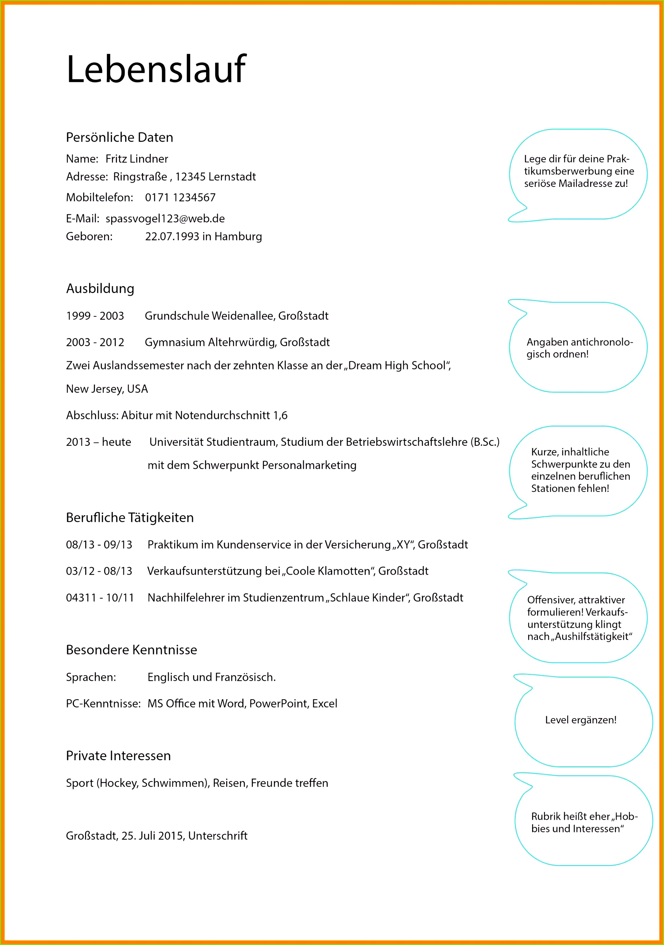 deckblatt bewerbung schülerpraktikum