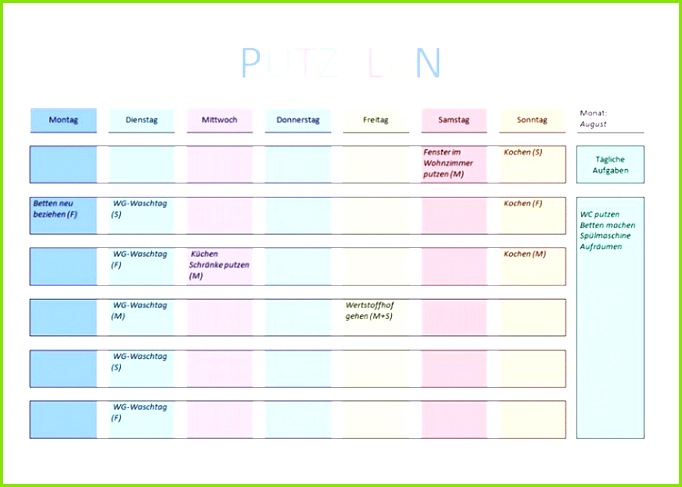 Putzplan Vorlage PDF und Word