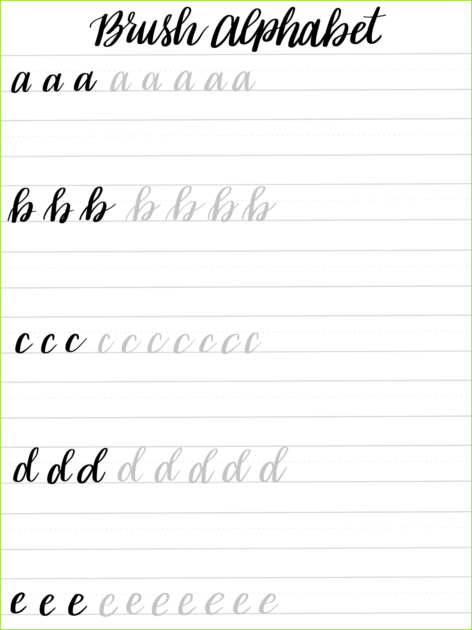 Brush Lettering Alphabet Printable Practice Sheets