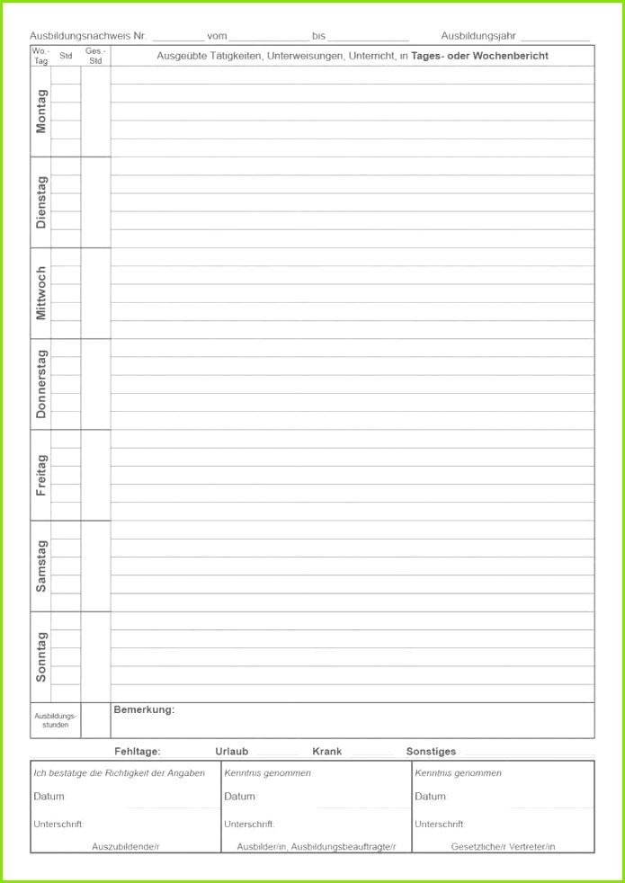 berichtsheft vorlage