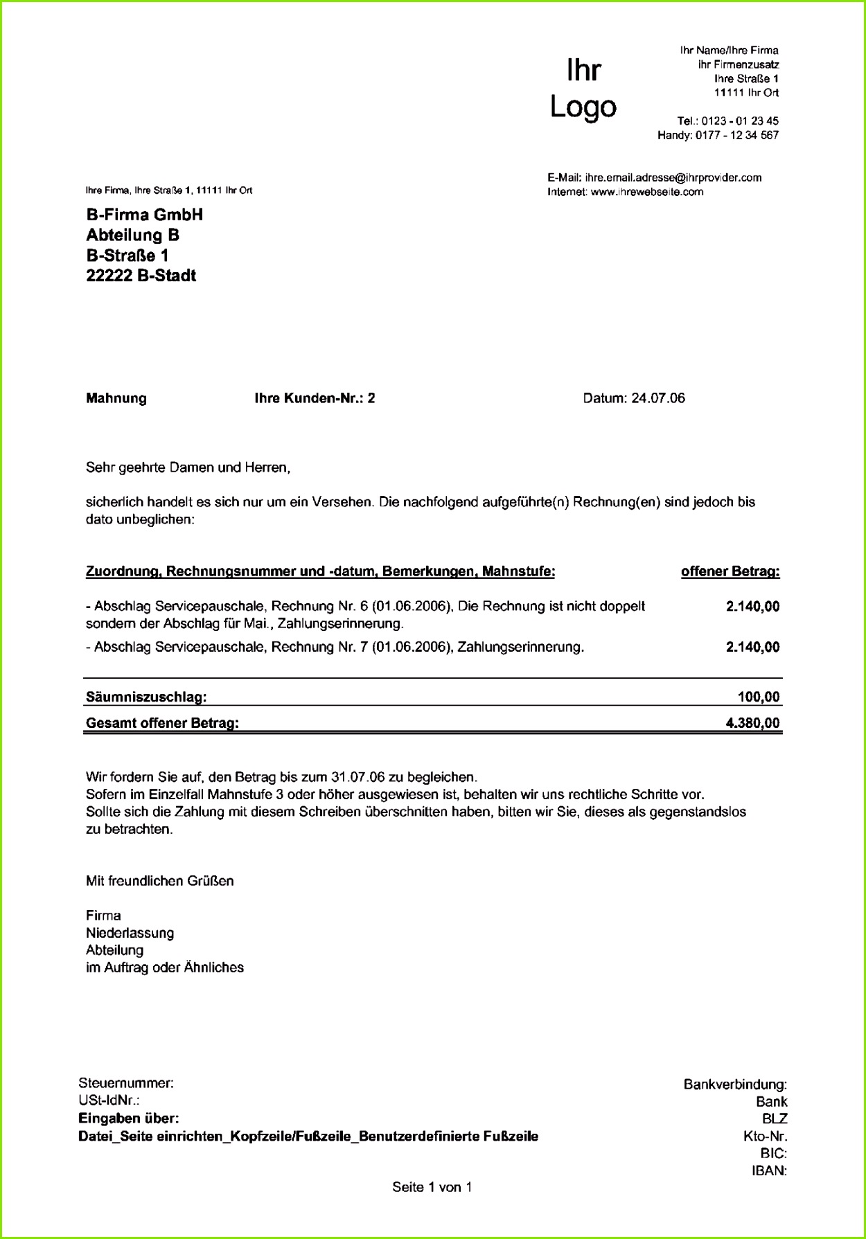 Excel Vorlage Rechnung Kleinunternehmer Ideen Rechnung Mahnung Muster 1 Mahnung F R Freiberufler Vorlage Muster
