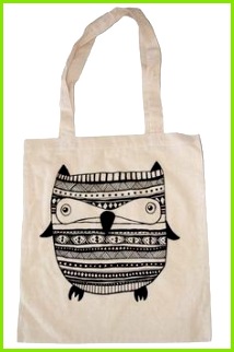 Jutebeutel Baumwoll Tasche Jute Tasche Eule Aztec ein Designerstück von annisfabrik bei DaWanda