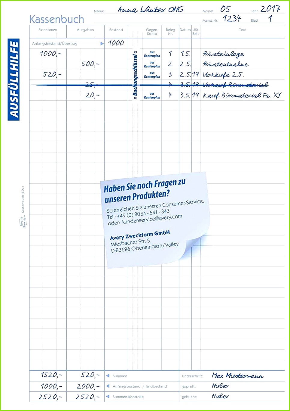 AVERY Zweckform 1756 Kassenbuch A4 nach Steuerschiene 300 2x40 Blatt weiß gelb Amazon Bürobedarf & Schreibwaren
