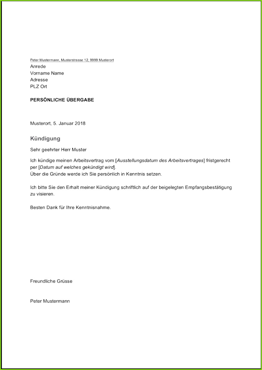 Kündigung Vertrag Vorlage Kostenlos