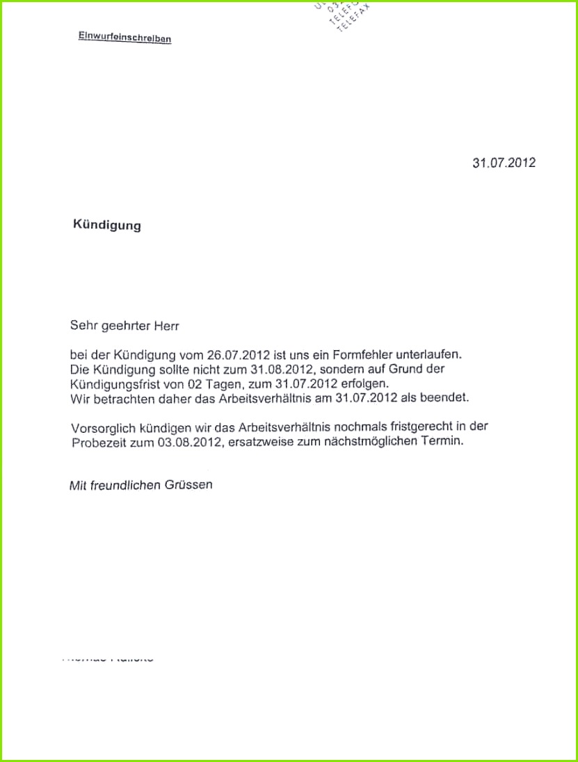 ordentliche kündigung arbeitgeber muster kostenlos