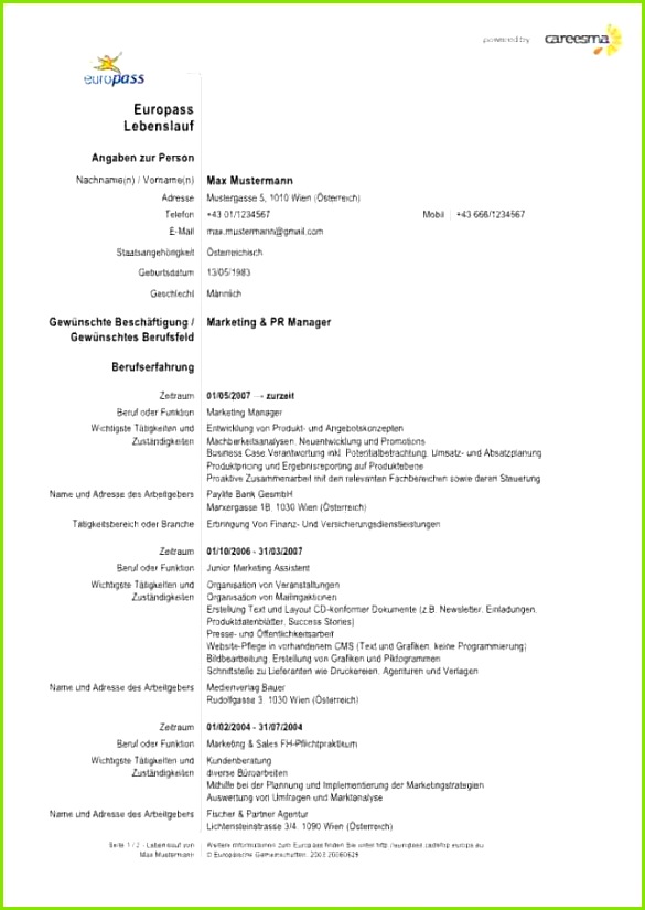 13 europass lebenslauf beispiel 585825 13 Europass Lebenslauf Beispiel