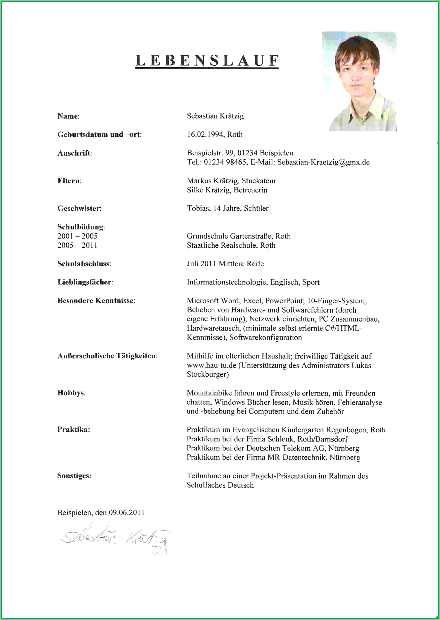 20 Lebenslauf Schulpraktikum