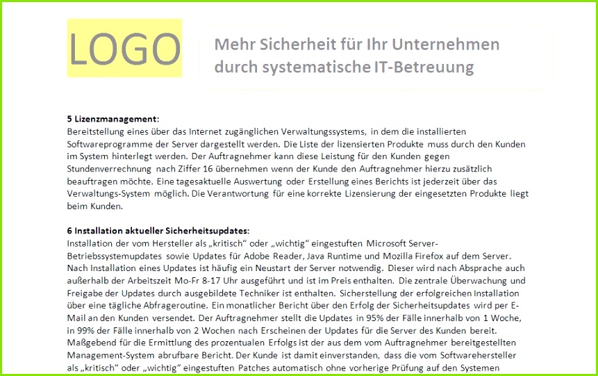 beispiel einer vorlage fr betreuungspakete auszug aus einer leistungsbeschreibung