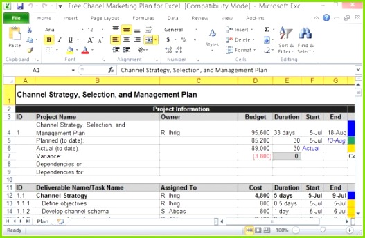 Free Channel Marketing Plan Template for Excel 580x379