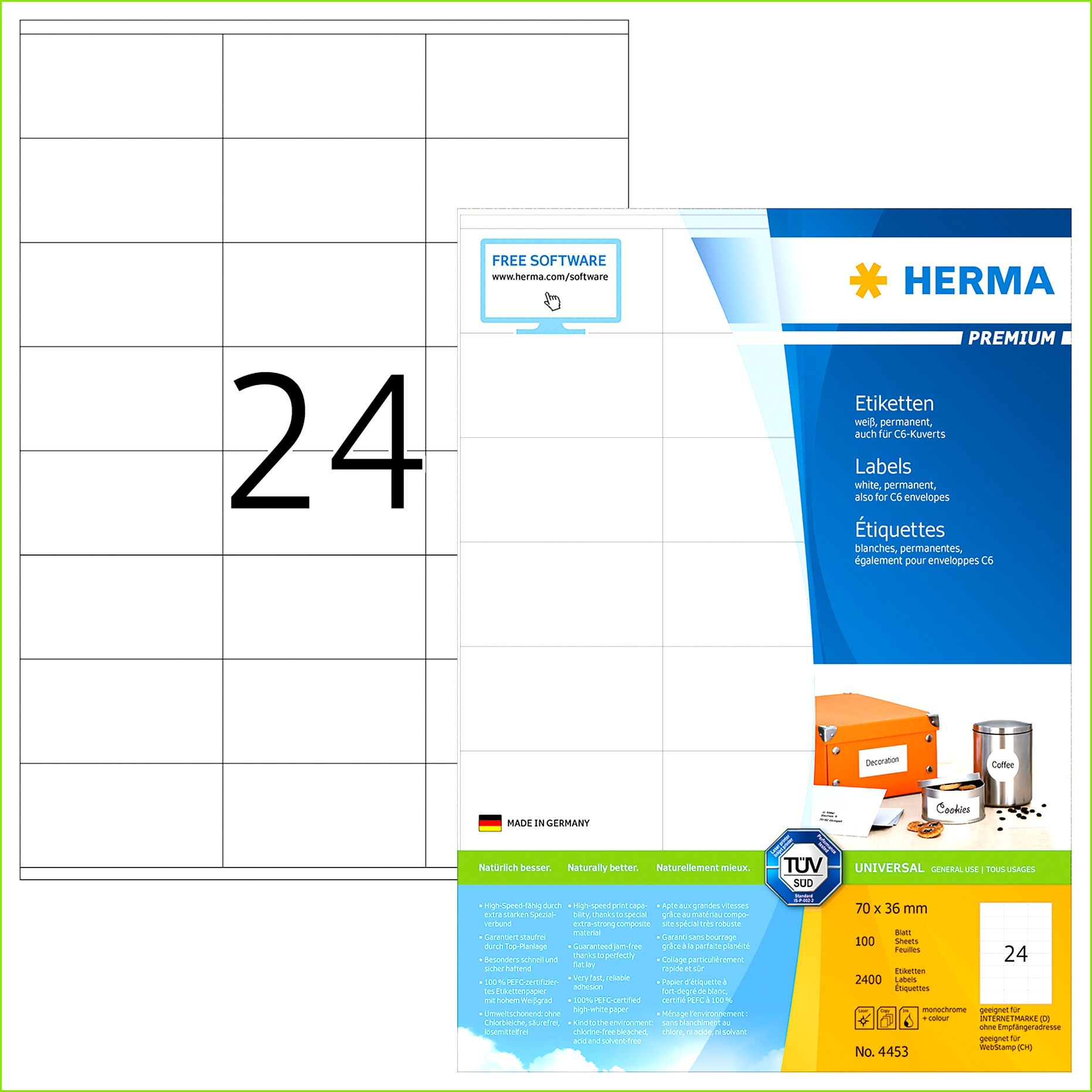 PREMIUM Etiketten A4 70 x 36 mm weiß permanent haftend