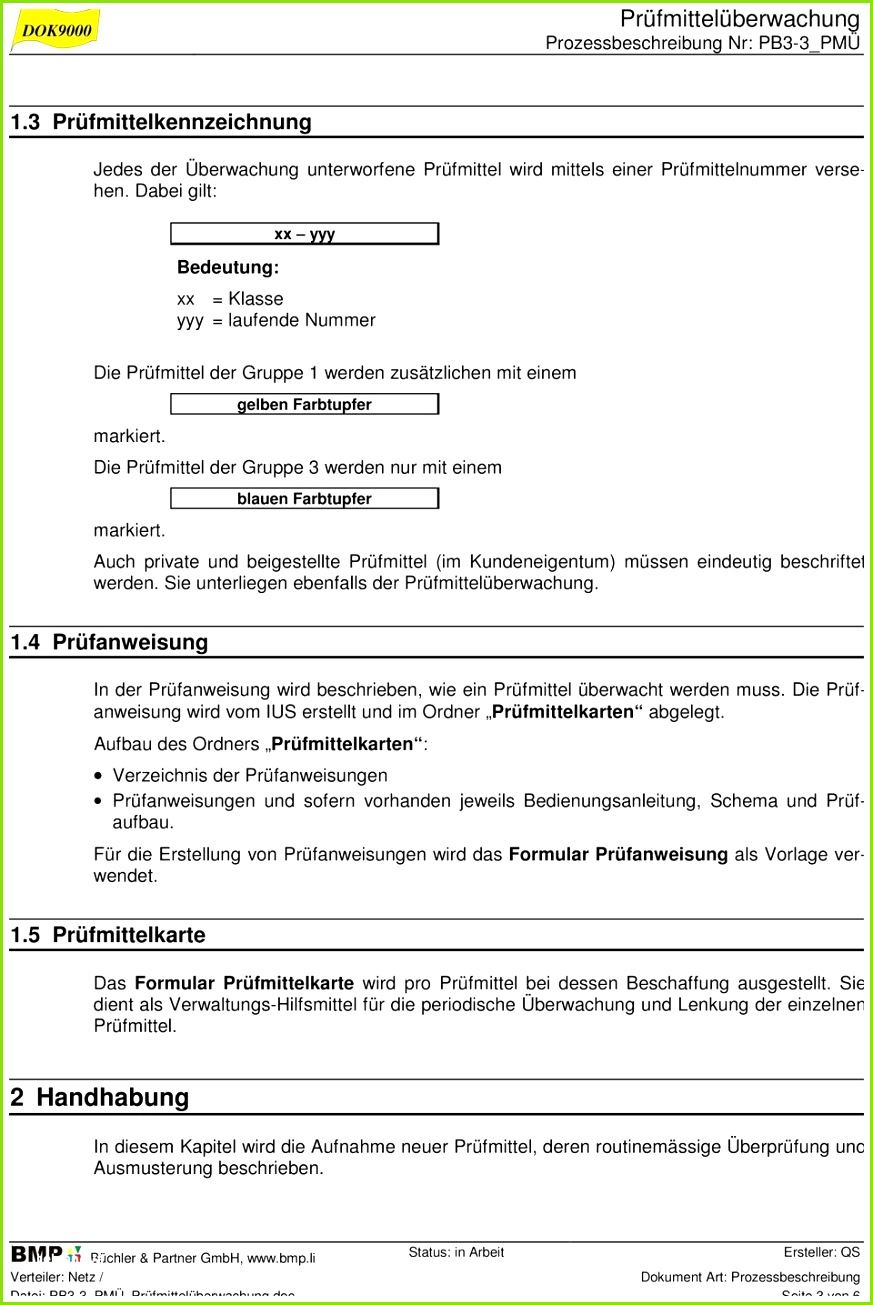 Prüfanweisung Sichtprüfung Vorlage