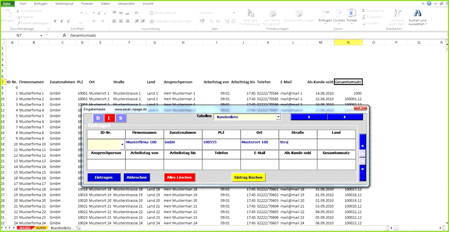 Datenbanken In Excel Aus Einer Eingabemaske Mit Zuweisung