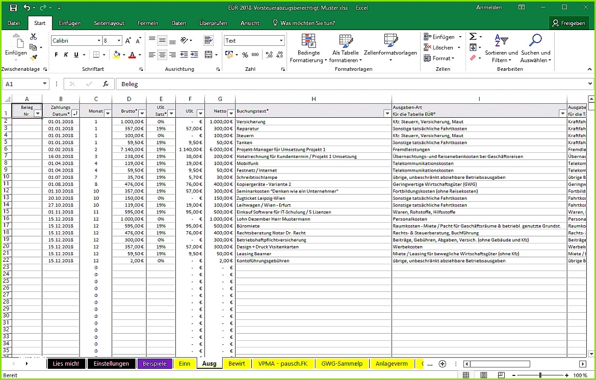 Schlüsselverwaltung Excel Vorlage Frische Excel Vorlage Einnahmenüberschussrechnung Eür Pierre