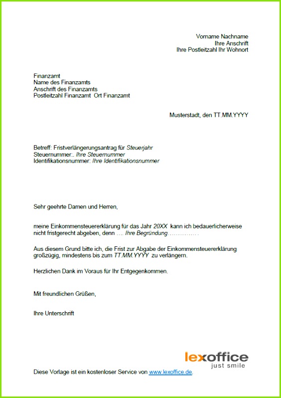 Fristverlängerung  Vorlage Antrag auf Fristverlängerung zur Steuererklärung