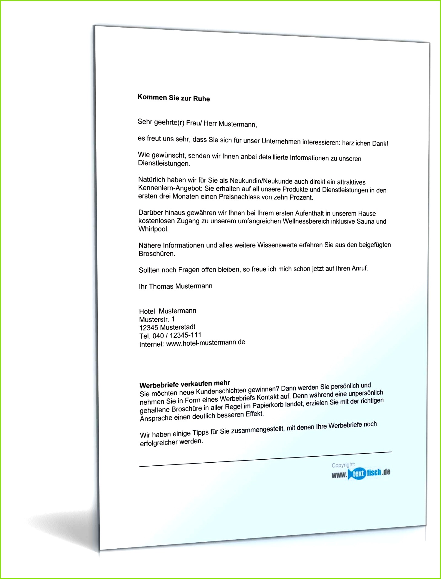 Begleitbrief Zum Werbebrief Hotel Muster Zum Download
