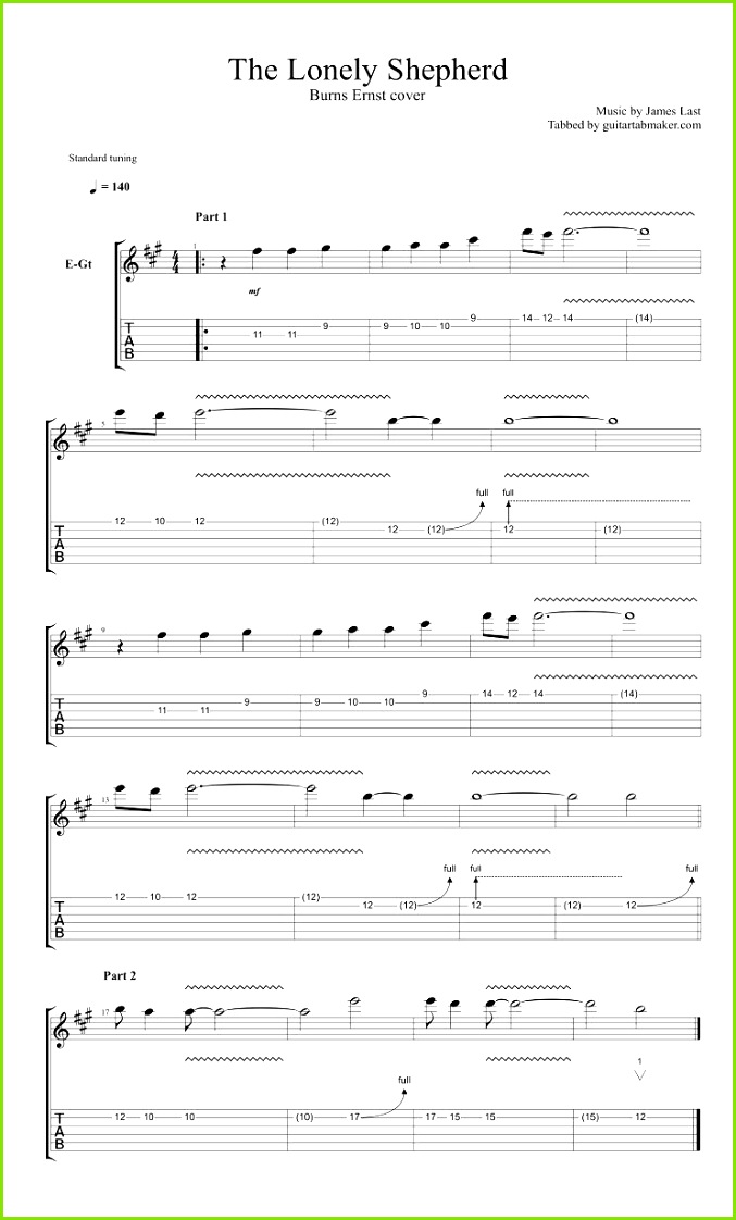 The Lonely Shepherd guitar tabs instrumental guitar tab easy pdf guitar sheet music guitar pro tab