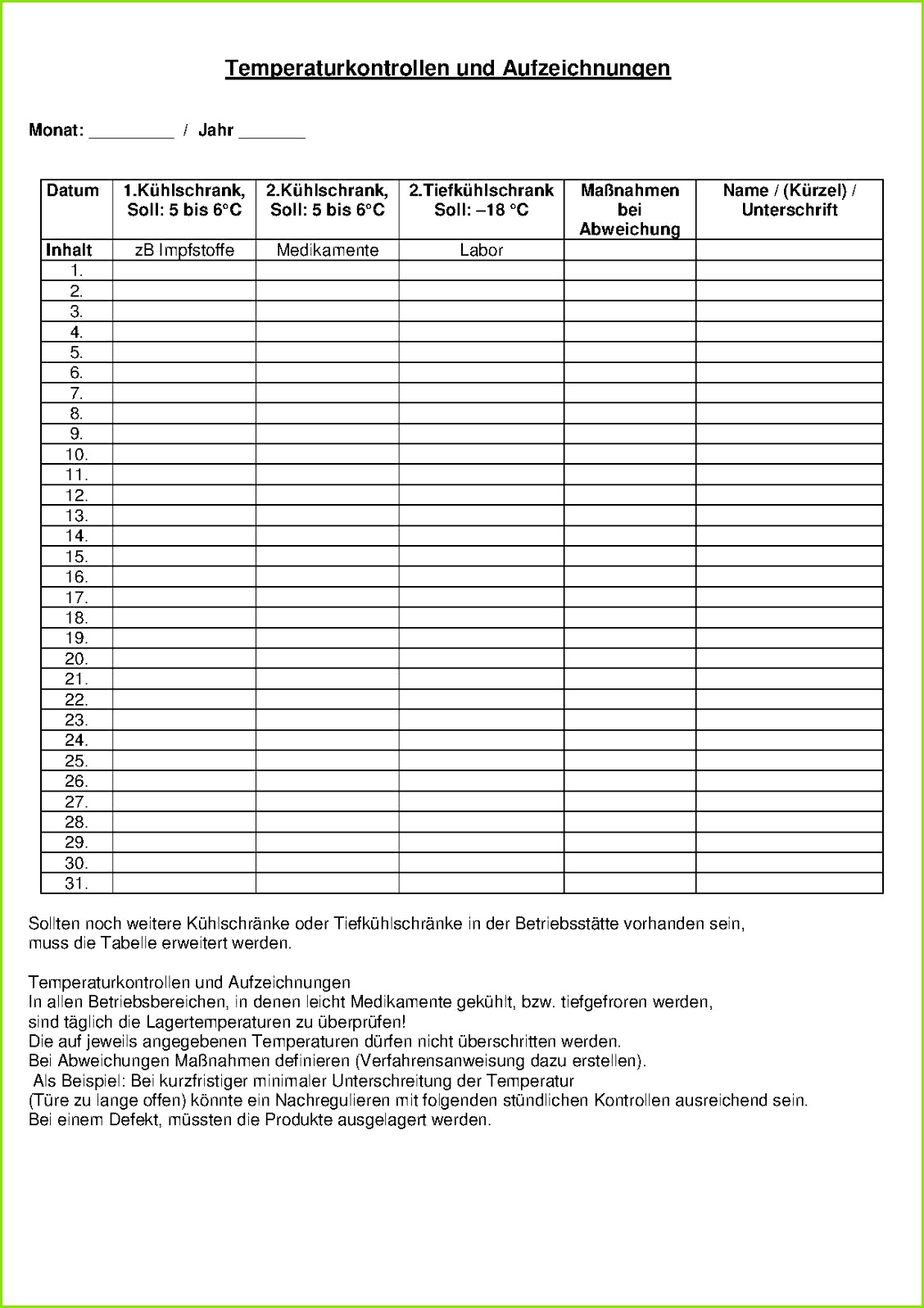Temperaturkontrolle Lebensmittel Vorlage Best Downloads