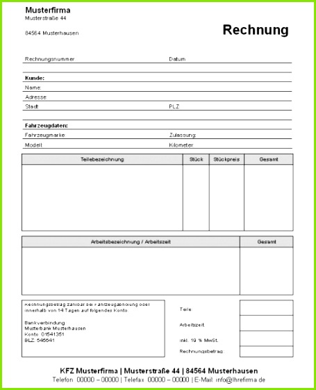 Muster Reelph · Kfz Werkstatt Rechnungsvorlage Download Kostenlos
