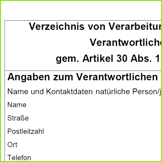 Verzeichnis der Verarbeitungstätigkeiten