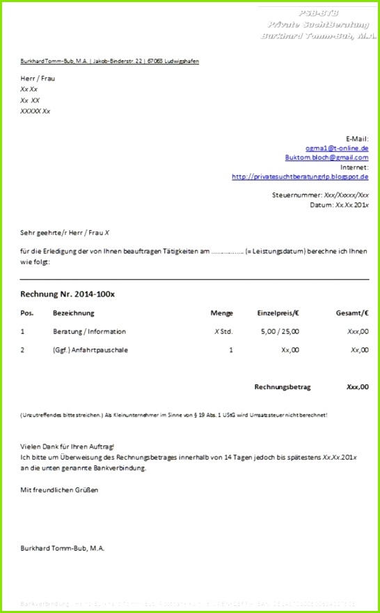 Rechnung Privatperson Vorlage Ritmg Ritmgrechnung Privatperson
