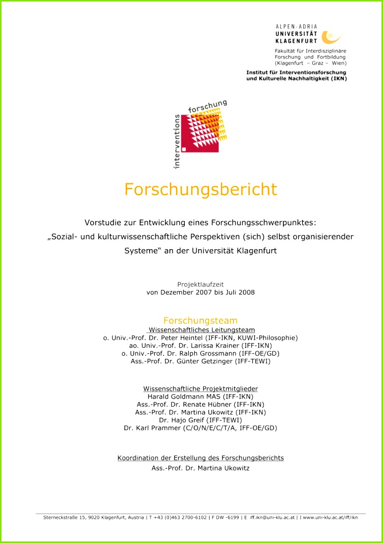 PDF Forschungsbericht Vorstu zur Entwicklung eines Forschungsschwerpunktes „Sozial und kulturwissenschaftliche Perspektiven sich selbst