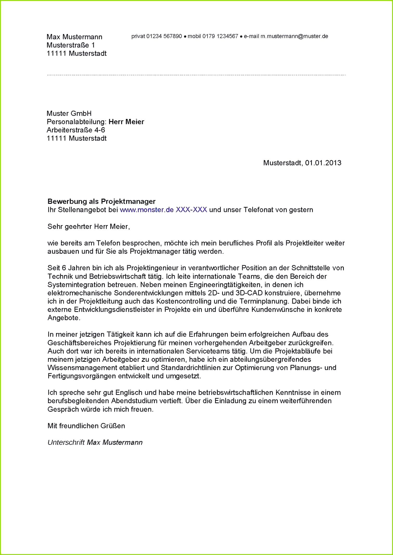 Atemberaubend Erstaunlich Anschreiben Vorlage Ideen Bilder für das