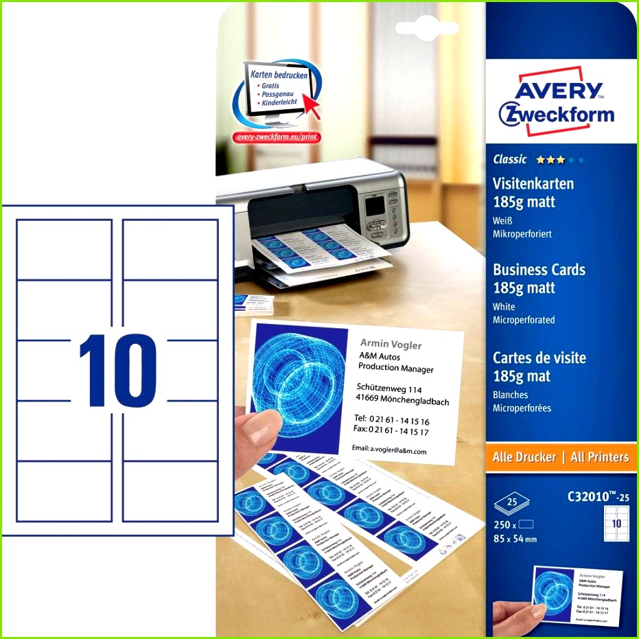 Visitenkarten C 25 Inhalt 250 Karten 25 Bogen