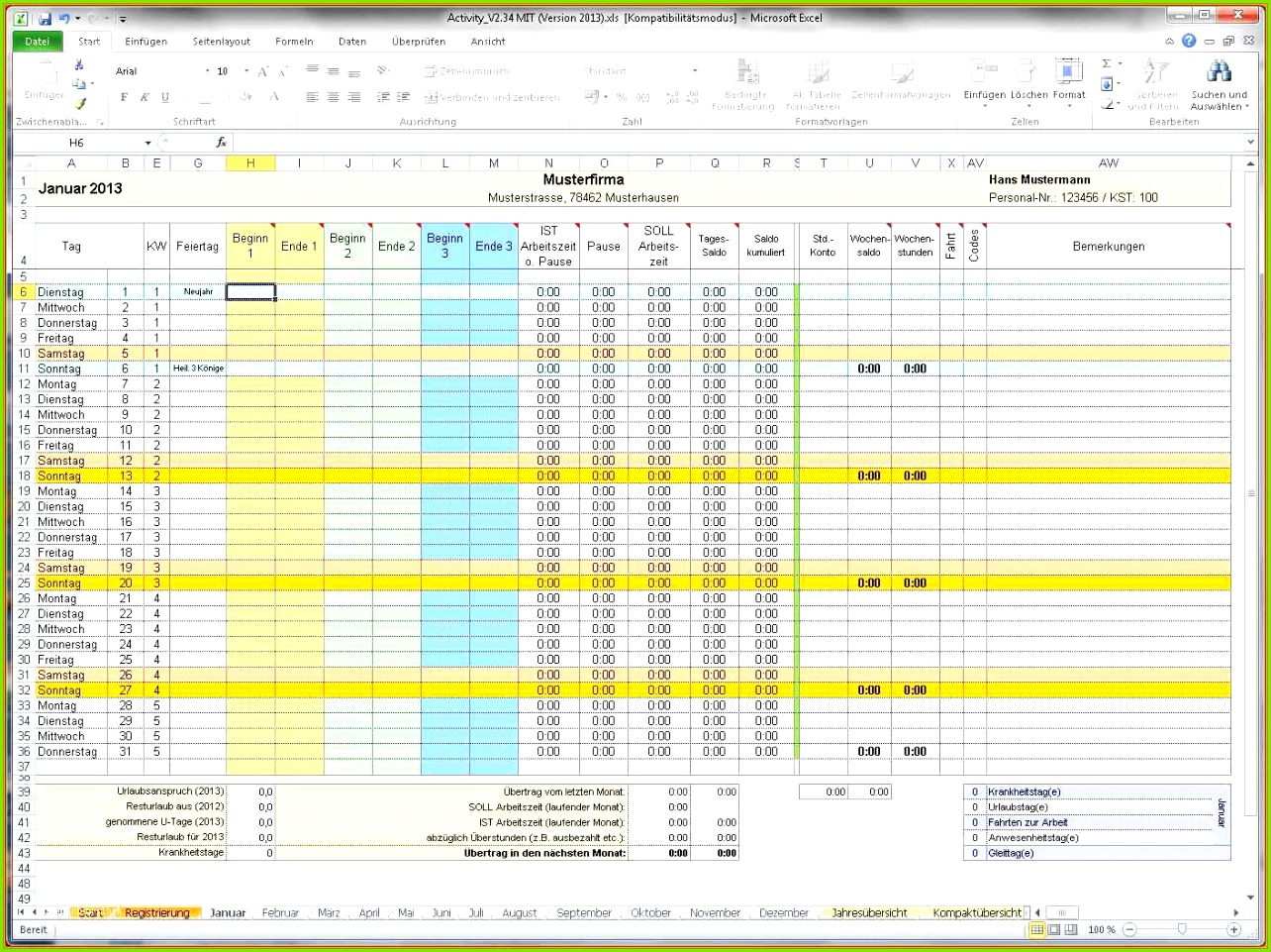 Arbeitszeit Berechnen Excel Vorlage