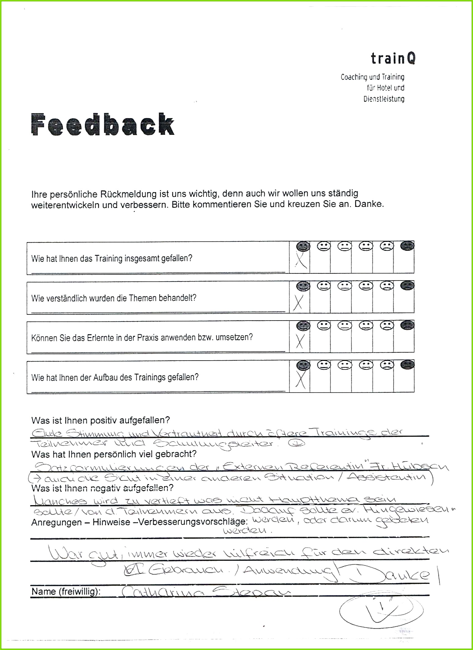 ausgezeichnet feedbackbogen vorlage seminar fabelhaft stimmen trainq von seminar feedback vorlage